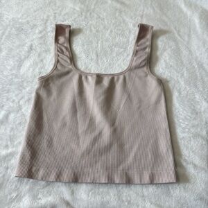 Ribbed Scoop Neck Tank Top - Light Pink